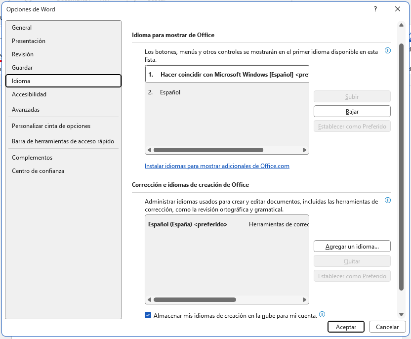 Establecer idioma predeterminado