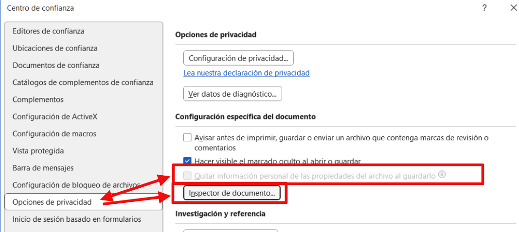 configuración del centro de confianza
