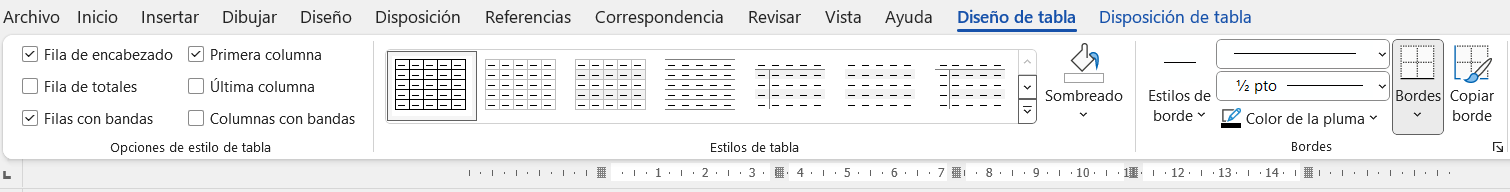 Menú diseño de tabla