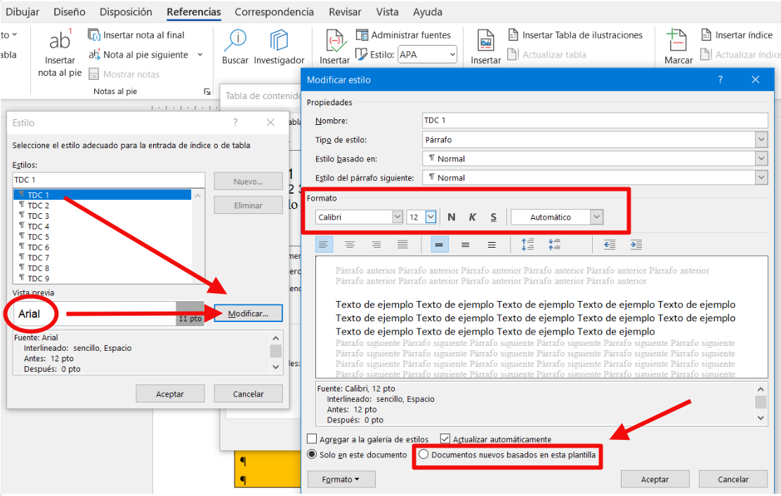 Modificación del formato del índice