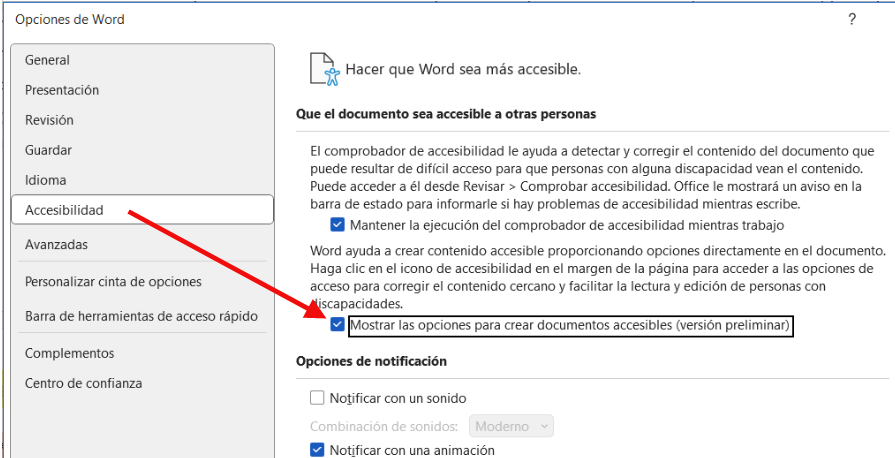 Ventana de opciones con la posibilidad de mostrarlas
