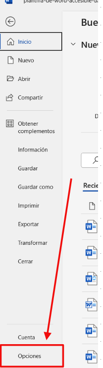 Ventana del menú archivo