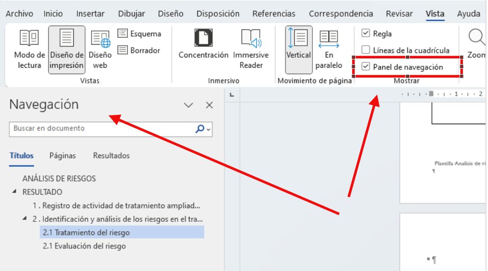 Panel de navegación