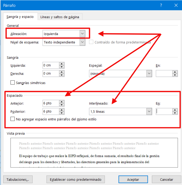 Propiedades del párrafo