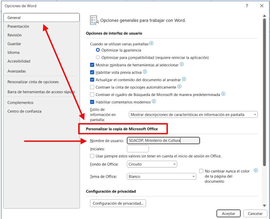 Personalización del autor