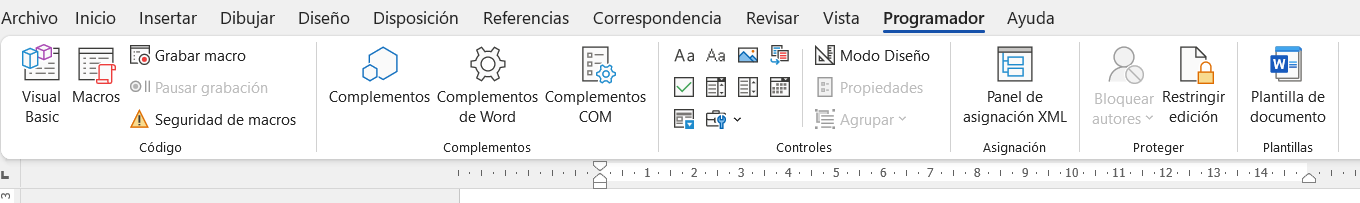 Pestaña y paneles del Programador
