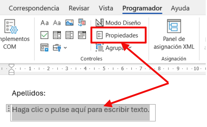 Acceso a la propiedades del campo