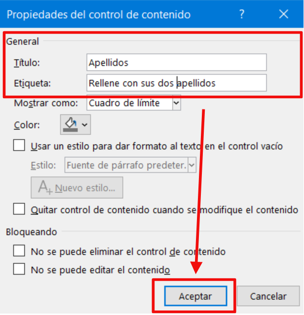 Inclusión de Título y Etiqueta de campo