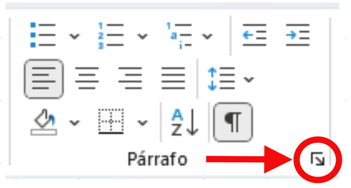 Selección del menú párrafo