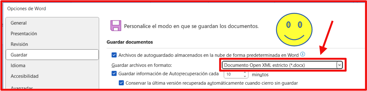 Guardar por defecto en formato estricto, correcto